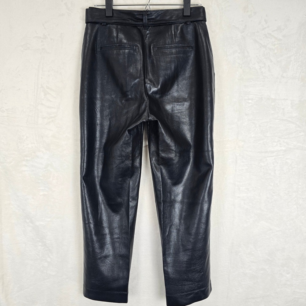 Aritzia Babaton Tie Front Vegan Leather Pants Black High Waisted Straight Leg 4 - Picture 10 of 12